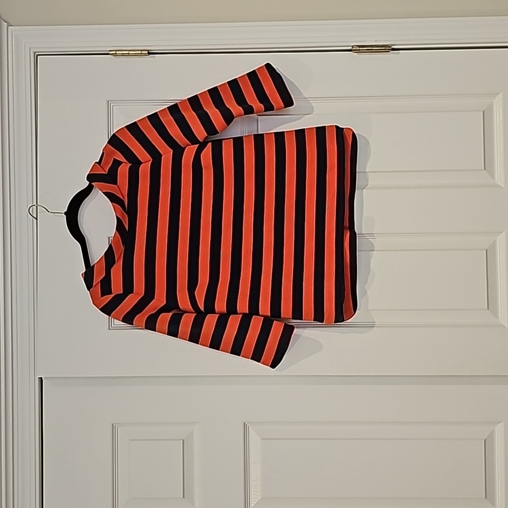 Boden 3/4 Sleeve Top, Portrait Collar, Orange & Blue Stripes, Size US 8